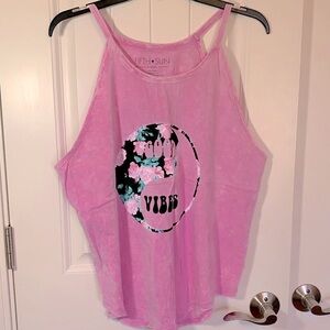 Fifth Sun Good Vibes Ying Yang Pink Tank Top Size Extra Large